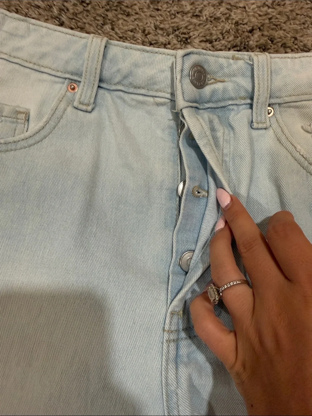 Light Blue Distressed Denim Shorts - Women